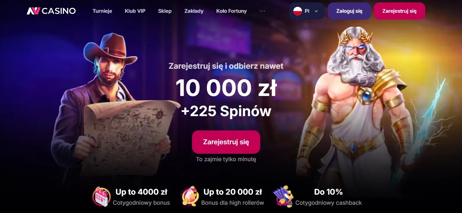 Zrzut ekranu strony głównej NV Casino